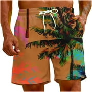 onlyliua Swim Trunk for Men, Mens Swim Trunks Quick Dry Board Shorts Mesh Lining Summer Mens Board Shorts Casual Drawstring Elastic Printing Design Beach Shorts